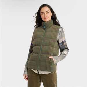 Houston White Adult Puffer Vest Full Zip Green Plaid Women’s Size Small Wool